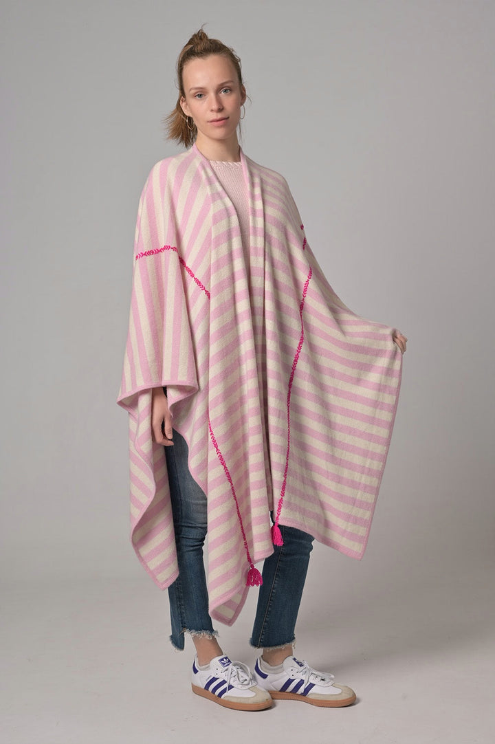 Cashmere Poncho Blair-cs mit Streifen in Strawberry Shake