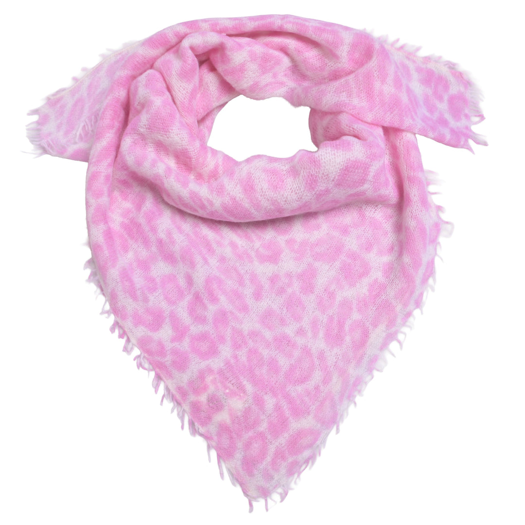 Edles Kaschmir Banadna mit Leopardenmuster und mit dezenten Fransen, Light Cashmere, felted, in der Farbe Hellrosa