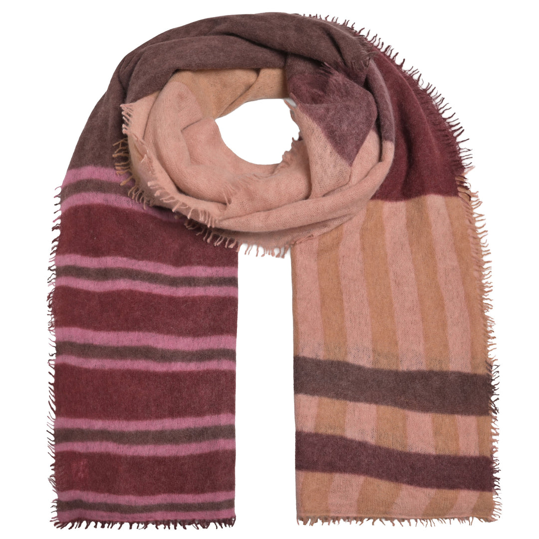 Kaschmirschal „Bibi“ aus 100 % Kaschmir mit Streifenmuster und Colorblocking in Barolo von cute stuff