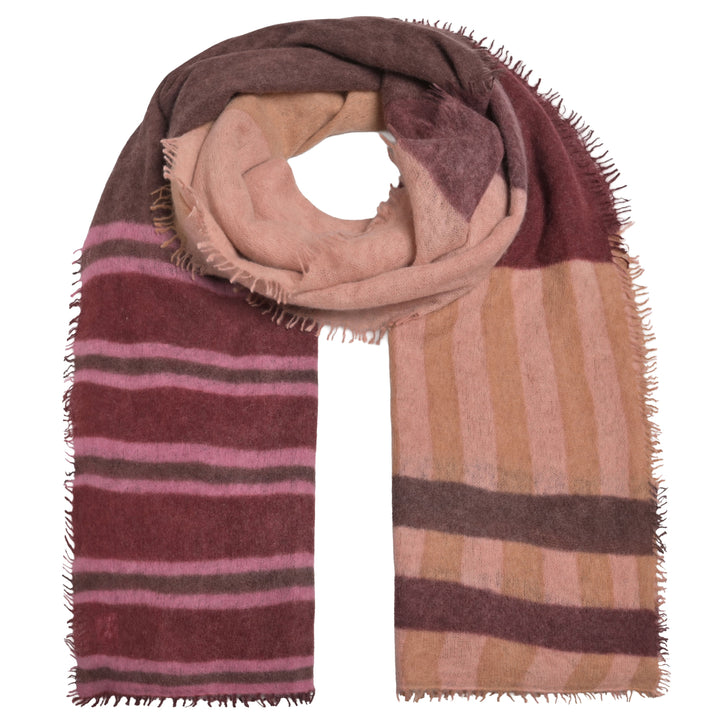 Kaschmirschal „Bibi“ aus 100 % Kaschmir mit Streifenmuster und Colorblocking in Barolo von cute stuff