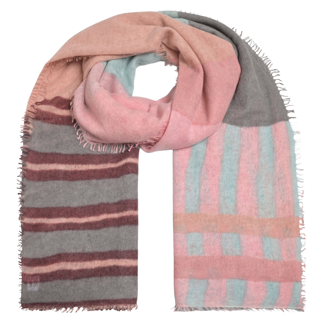 Kaschmirschal „Bibi“ aus 100 % Kaschmir mit Streifenmuster und Colorblocking in Rosty Rose von cute stuff