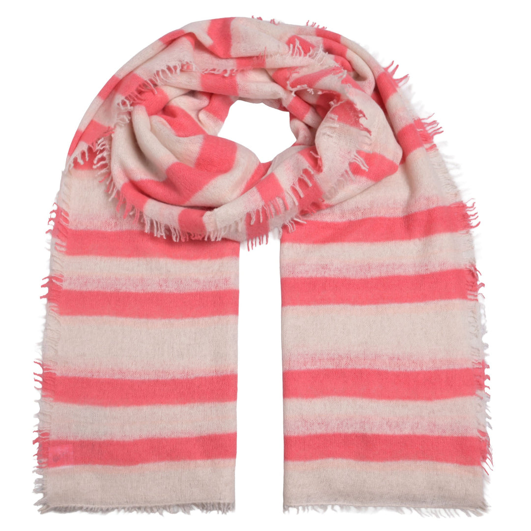 Leichter, weicher  und 210 cm langer Kaschmirschal für Damen mit Streifen-Design aus 100% reinem Kaschmir in der Farbe Koralle