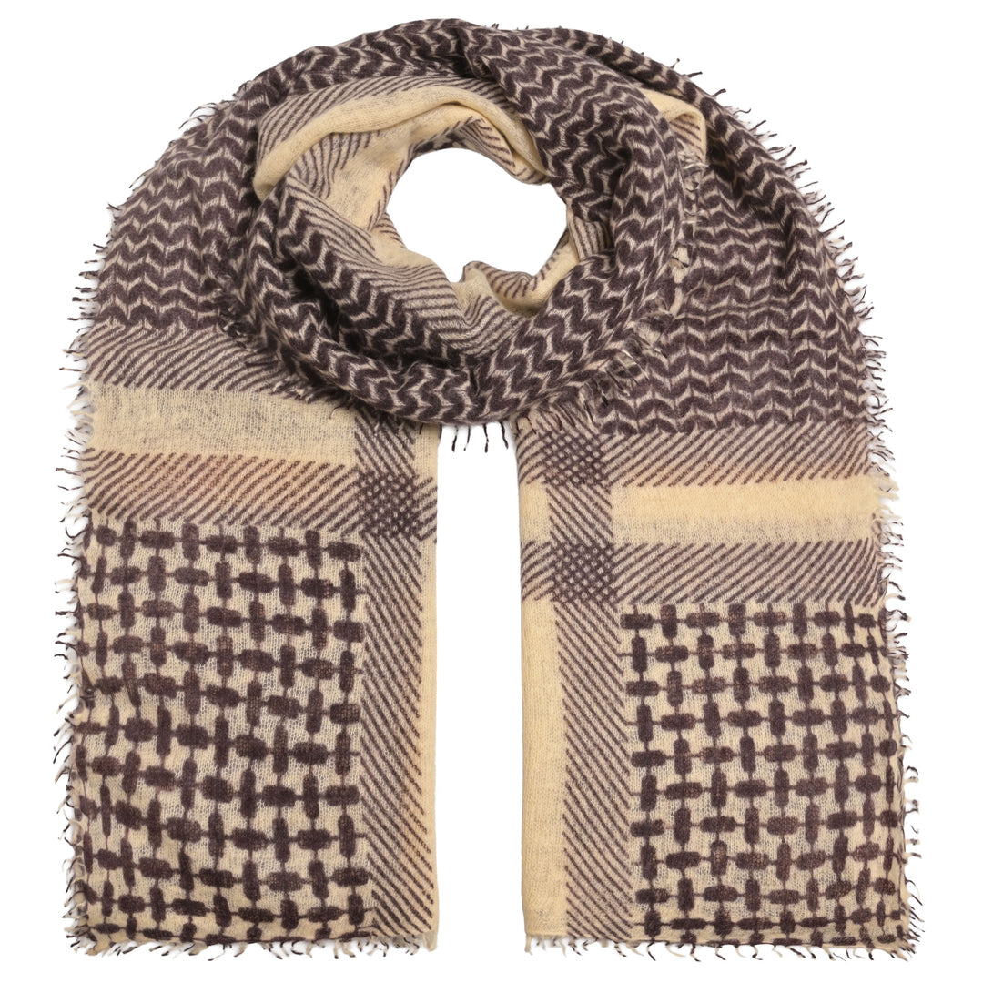 Kaschmir-Schal „Luna“ aus 100 % Light Cashmere in Creme mit aufgedrucktem grafischen Muster von cute stuff
