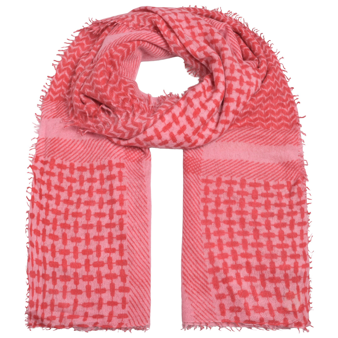 Kaschmir-Schal „Luna“ aus 100 % Light Cashmere in Pink mit aufgedrucktem grafischen Muster von cute stuff