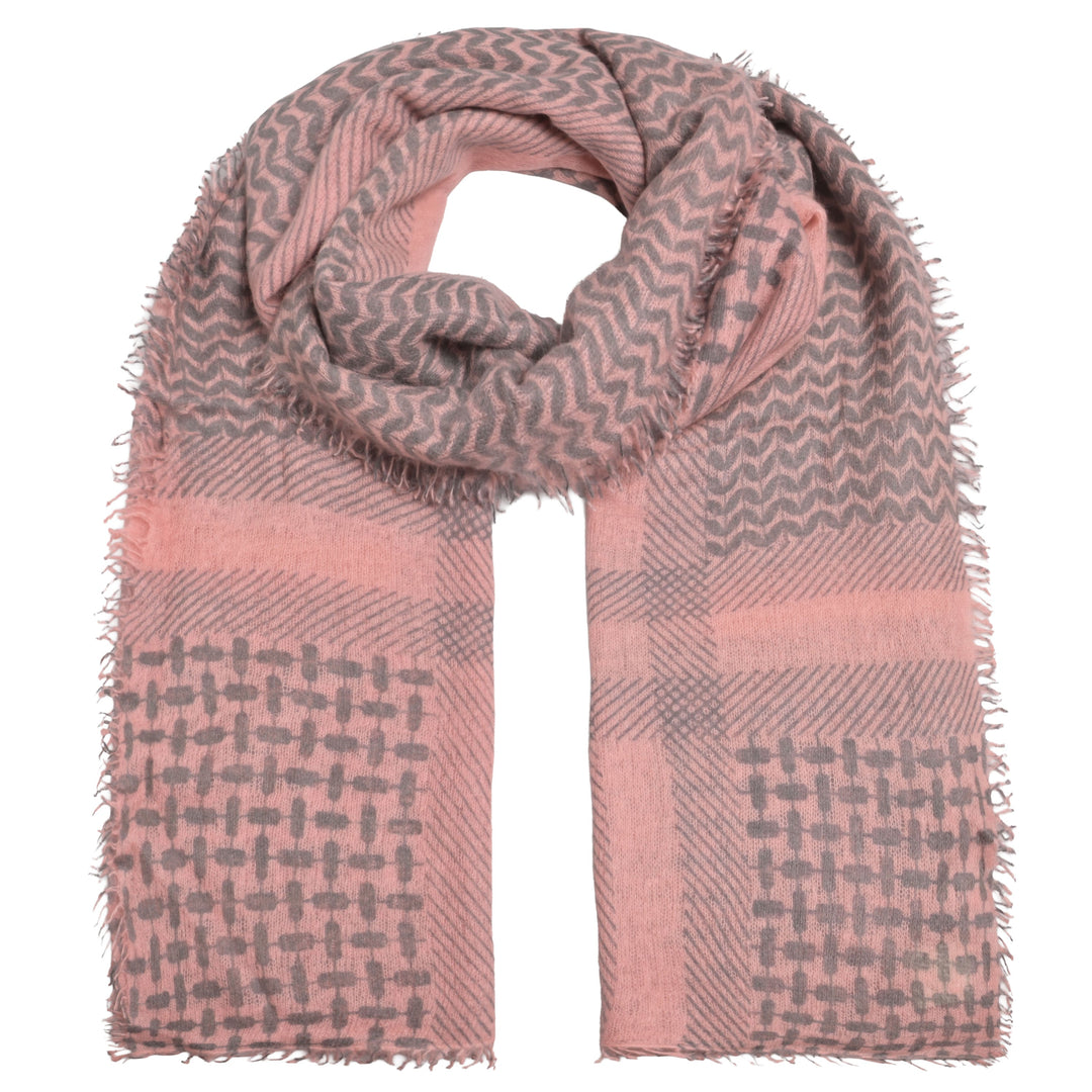 Kaschmir-Schal „Luna“ aus 100 % Light Cashmere in Rosa mit aufgedrucktem grafischen Muster von cute stuff