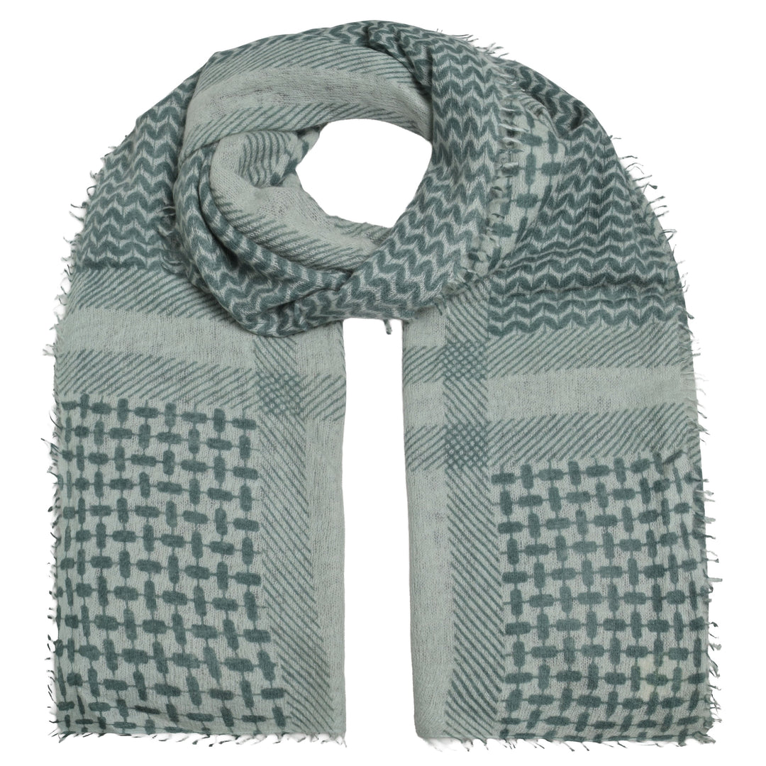 Kaschmir-Schal „Luna“ aus 100 % Light Cashmere in Grün mit aufgedrucktem grafischen Muster von cute stuff