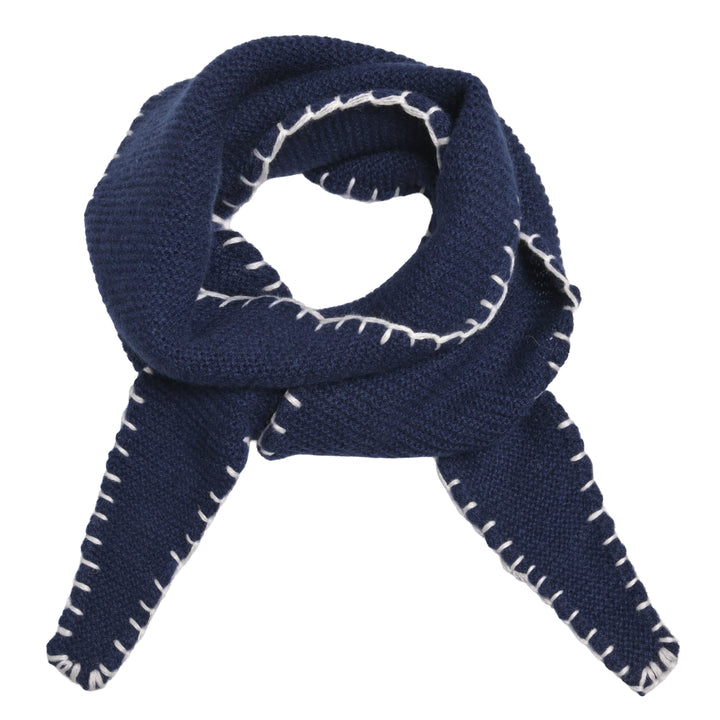 Cashmere Schal Ella-cs mit Stitching-Kante in Nachtblau
