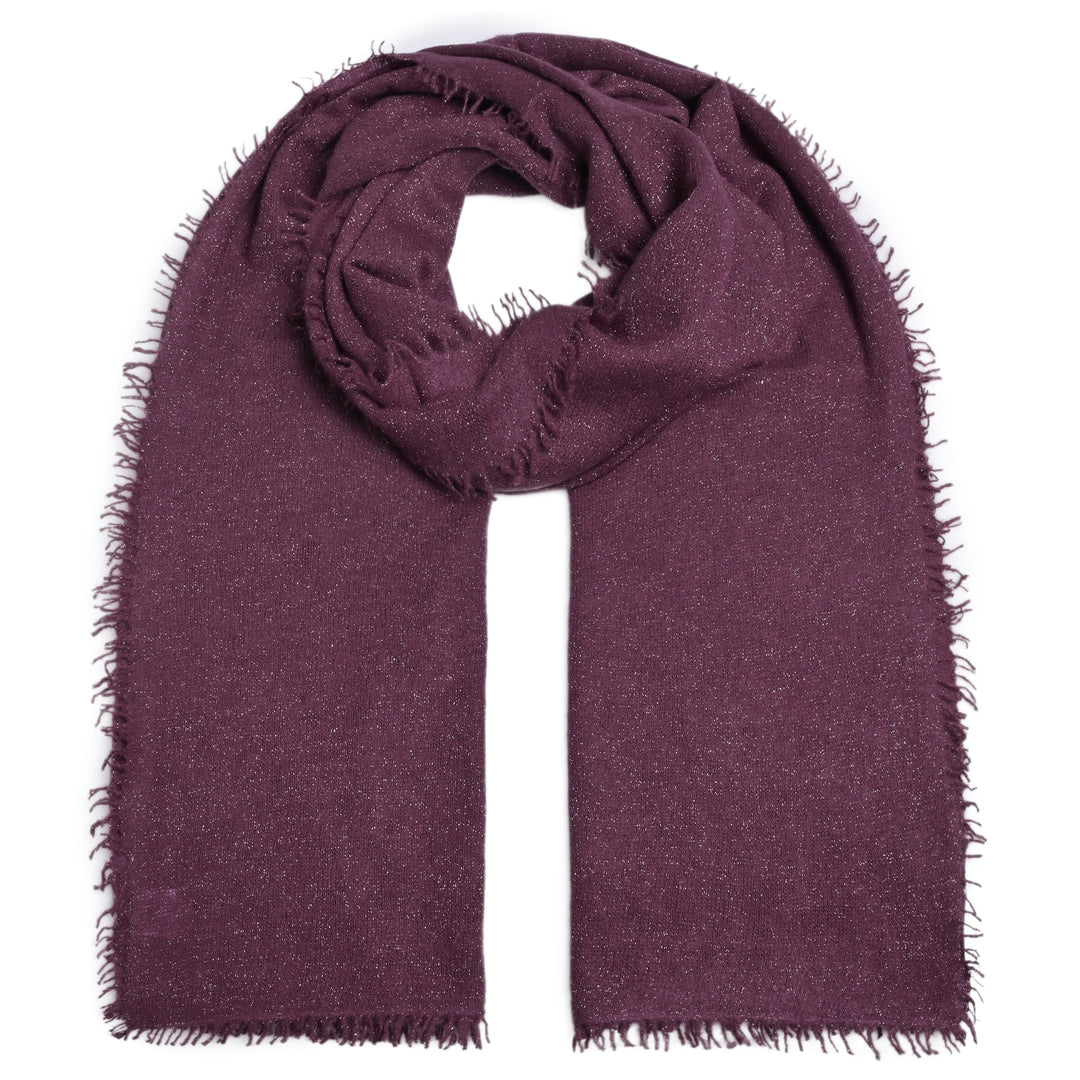 Light Cashmere Schal mit glitzerndem Lurex und dezenten Fransen in der Farbe Aubergine aus 98% Kaschmir und 2% Lurex in der XL-Größe 205 x 80 cm von cute stuff