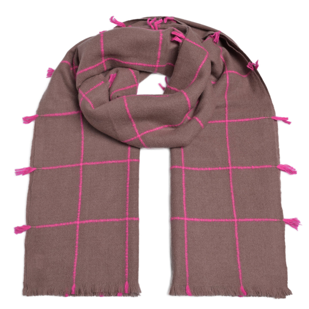 Kaschmir Schal in Braun mit dezenten Fransen, handgewebt aus 100 % Cashmere, fair produziert in Nepal