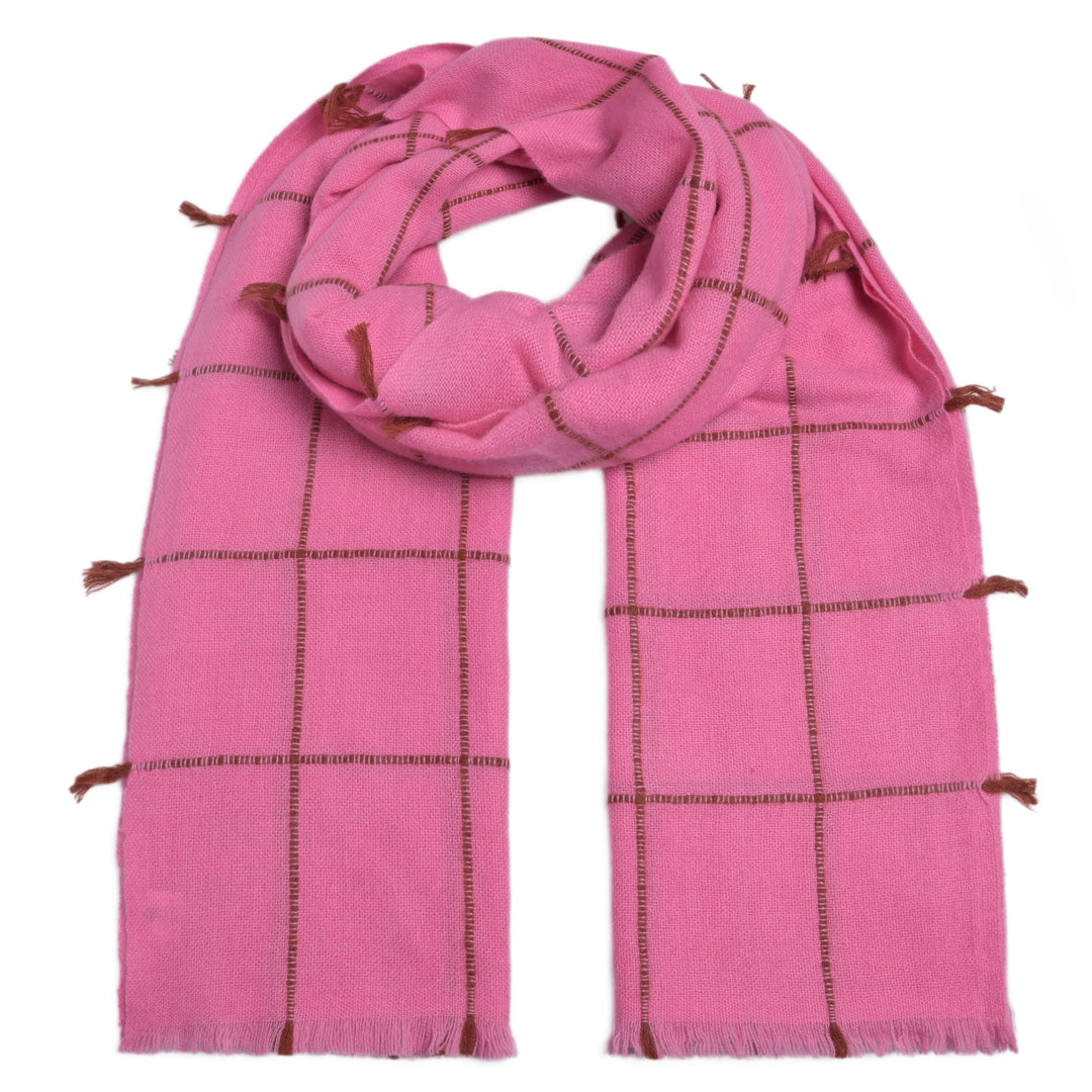 Kaschmir Schal in Pink mit dezenten Fransen, handgewebt aus 100 % Cashmere, fair produziert in Nepal