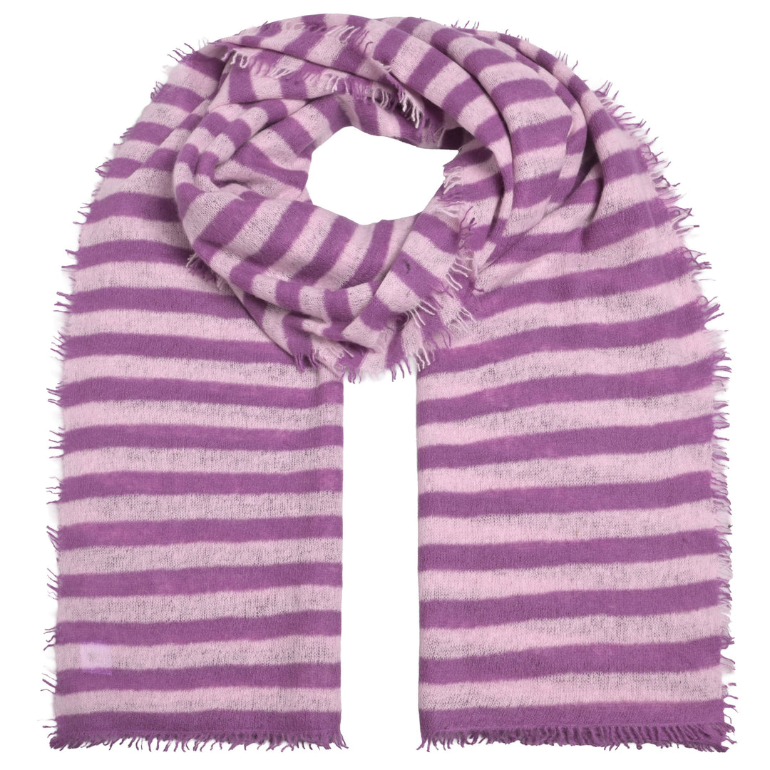 Gestreifter Kaschmirschal Stripe-cs aus 100 % Light Cashmere in Kronjuwel und Creme, 205 × 80 cm