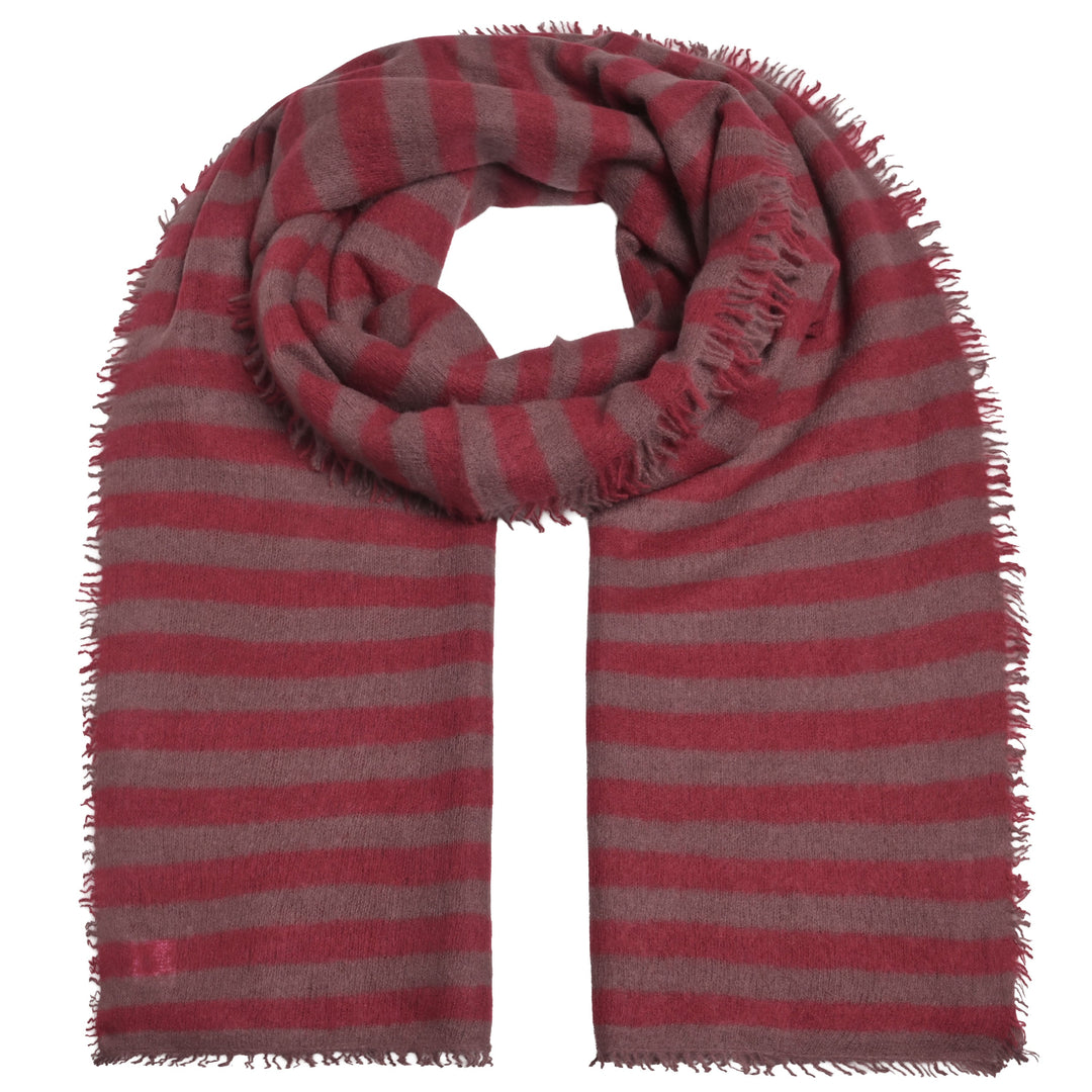 Gestreifter Kaschmirschal Stripe-cs aus 100 % Light Cashmere in Pomegrenate und Braun, 205 × 80 cm