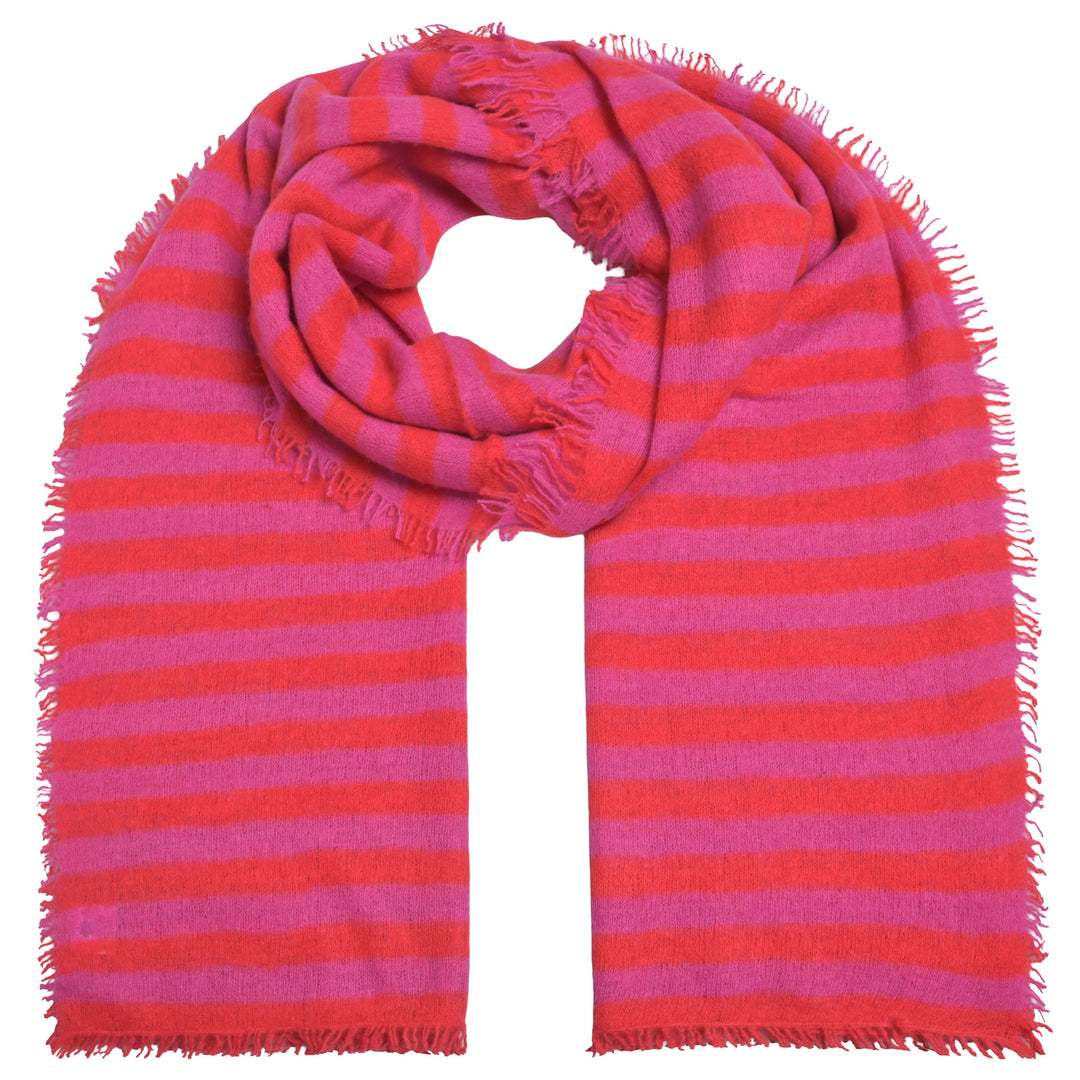 Gestreifter Kaschmirschal Stripe-cs aus 100 % Light Cashmere in Wild Berry und Rot, 205 × 80 cm
