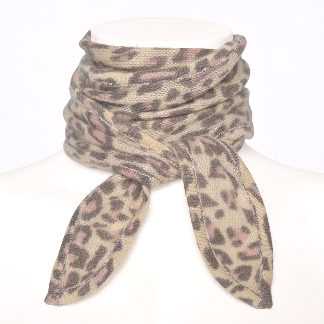 Cashmere Schal Ella-cs mit Leo-Print in Taupe