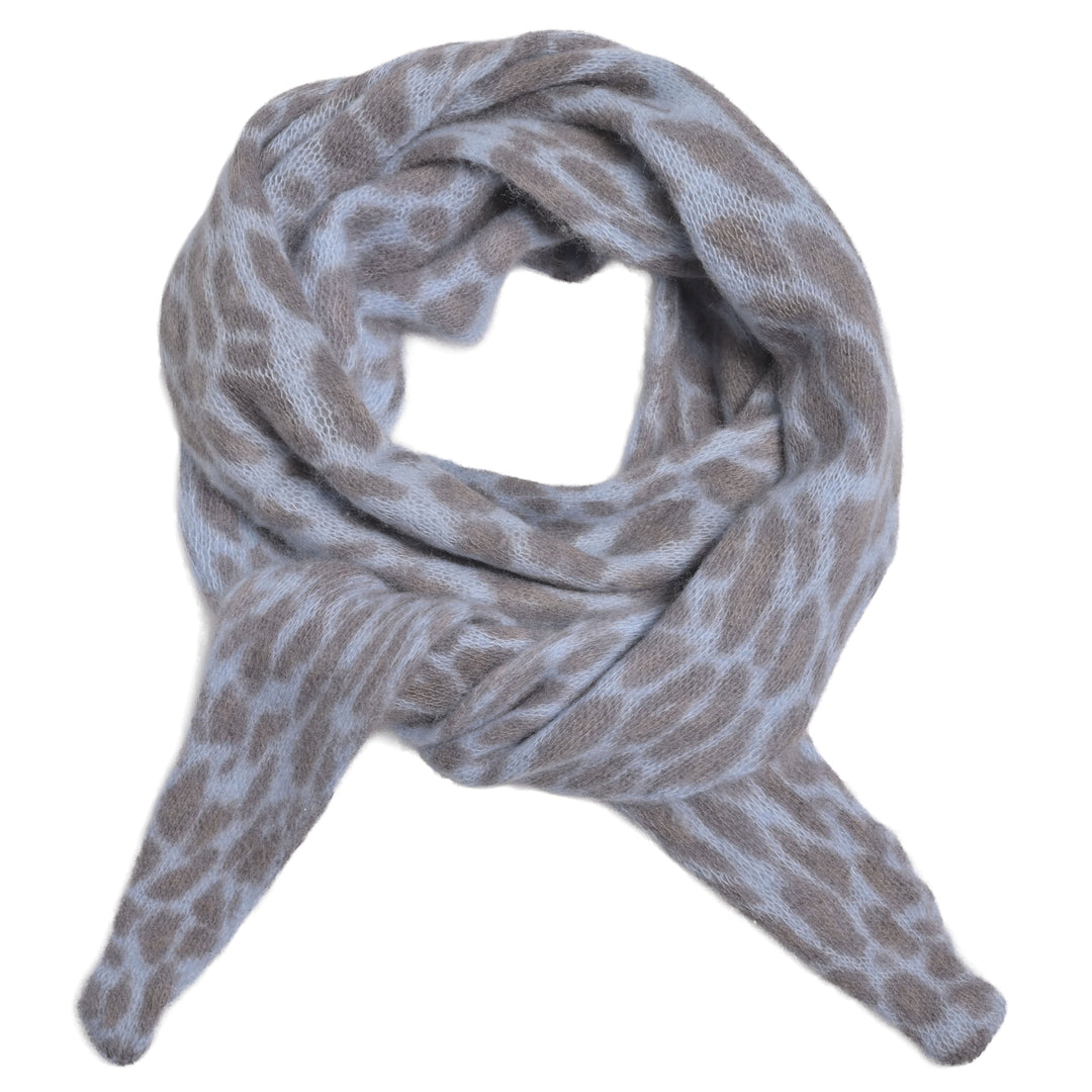 Schmaler Kaschmirschal für Damen mit Leopradenmuster in Helllblau aus 100% reinem Kaschmir