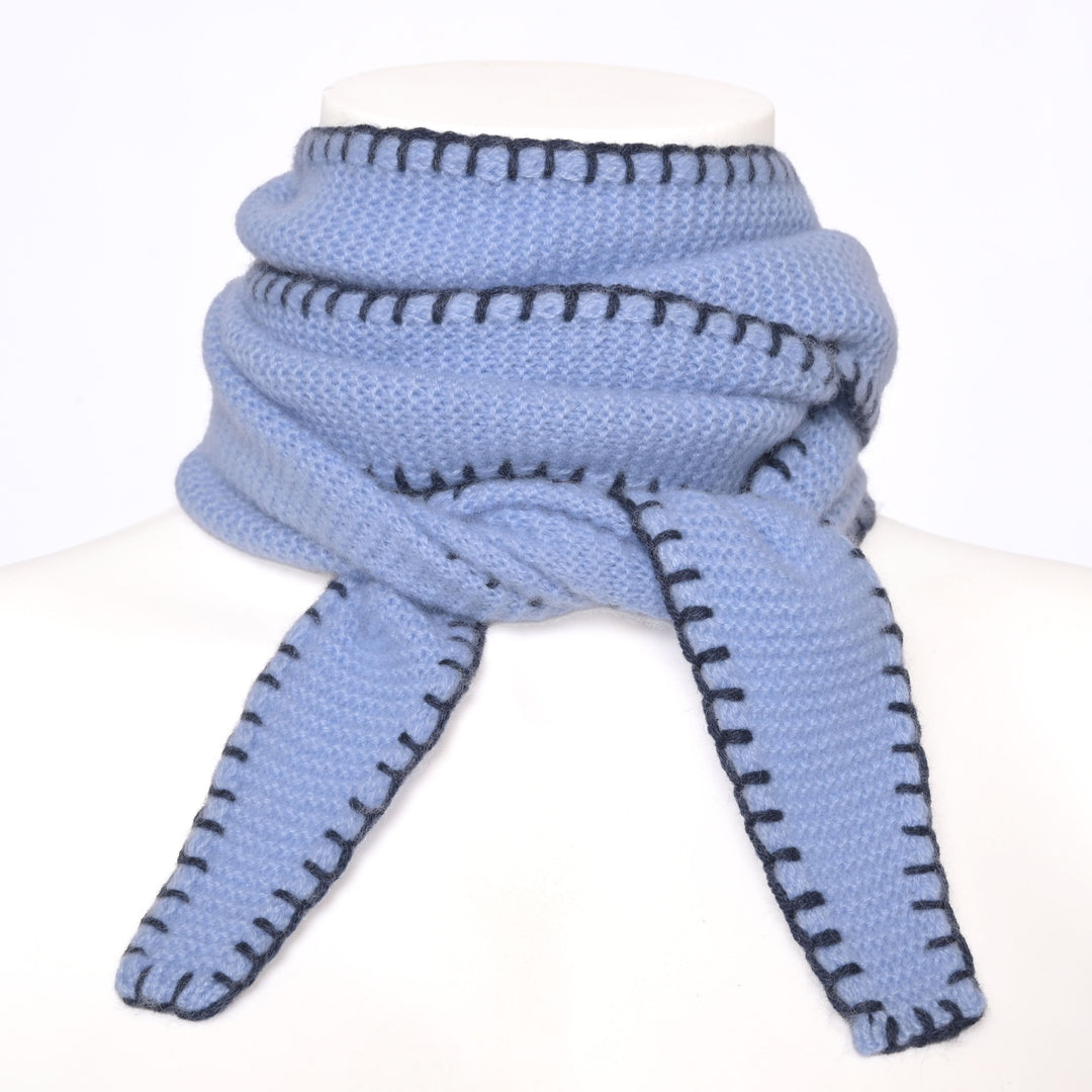 Cashmere Schal Ella-cs mit Stitching-Kante in Hellblau