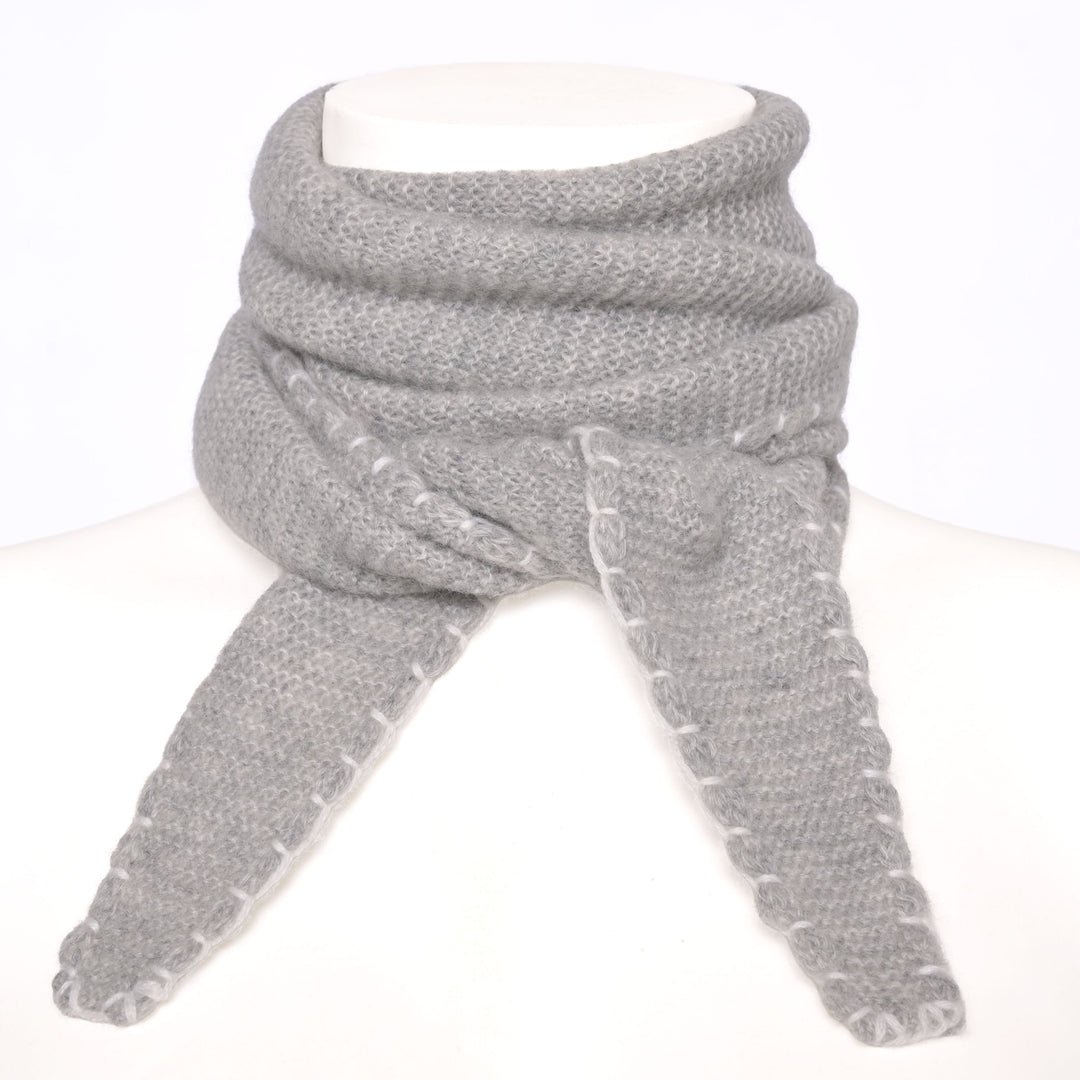 Cashmere Schal Ella-cs mit Stitching-Kante in Hellgrau Meliert