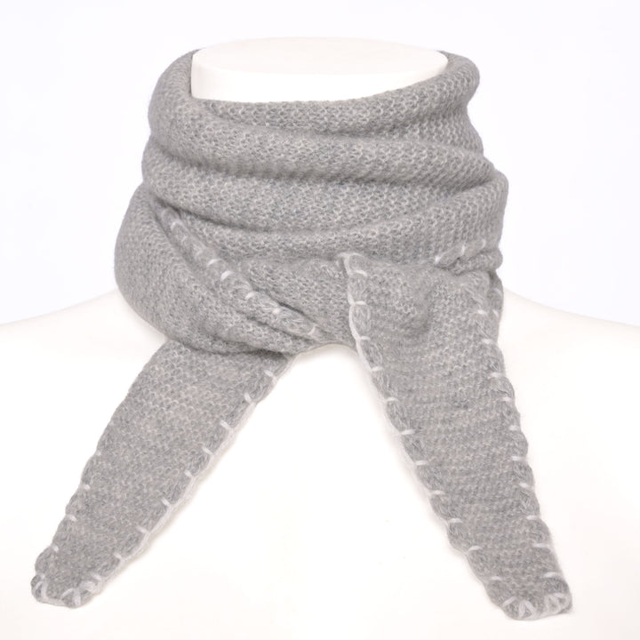 Cashmere Schal Ella-cs mit Stitching-Kante in Hellgrau Meliert