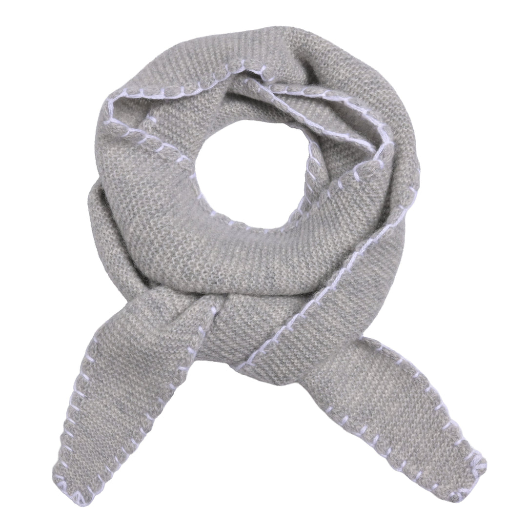 Schmaler Kaschmirschal für Damen in Hellgrau Meliert, mit Embroidery am Schalrand, weich und edel