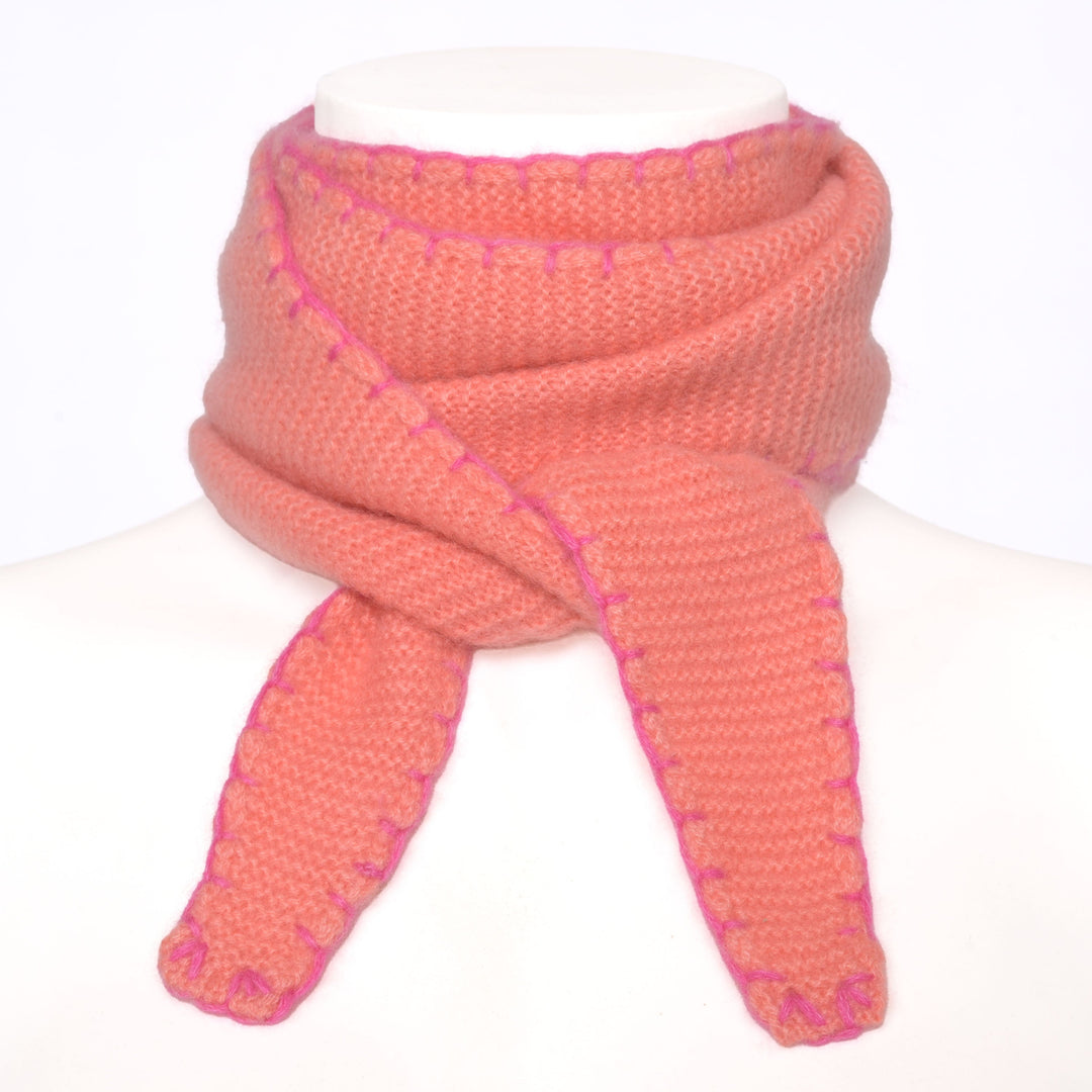 Cashmere Schal Ella-cs mit Stitching-Kante in Koralle