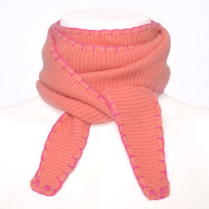 Cashmere Schal Ella-cs mit Stitching-Kante in Koralle