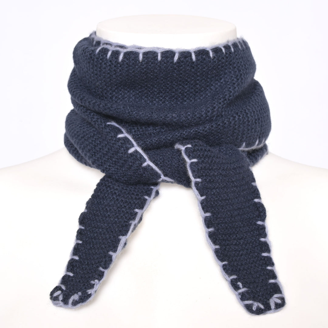 Cashmere Schal Ella-cs mit Stitching-Kante in Nachtblau