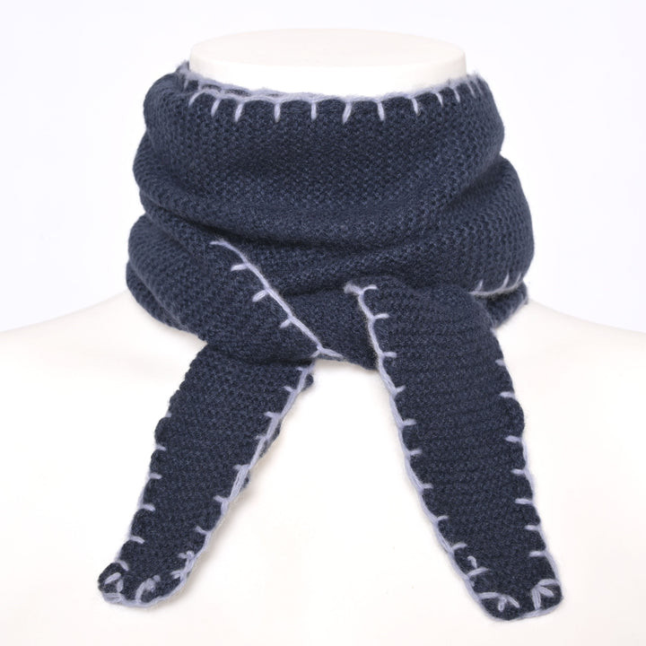 Cashmere Schal Ella-cs mit Stitching-Kante in Nachtblau