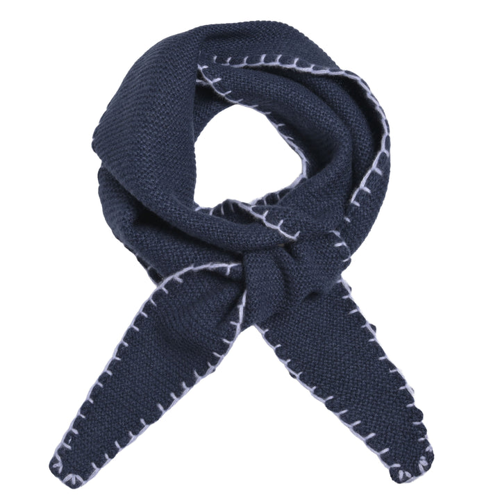 Cashmere Schal Ella-cs mit Stitching-Kante in Nachtblau