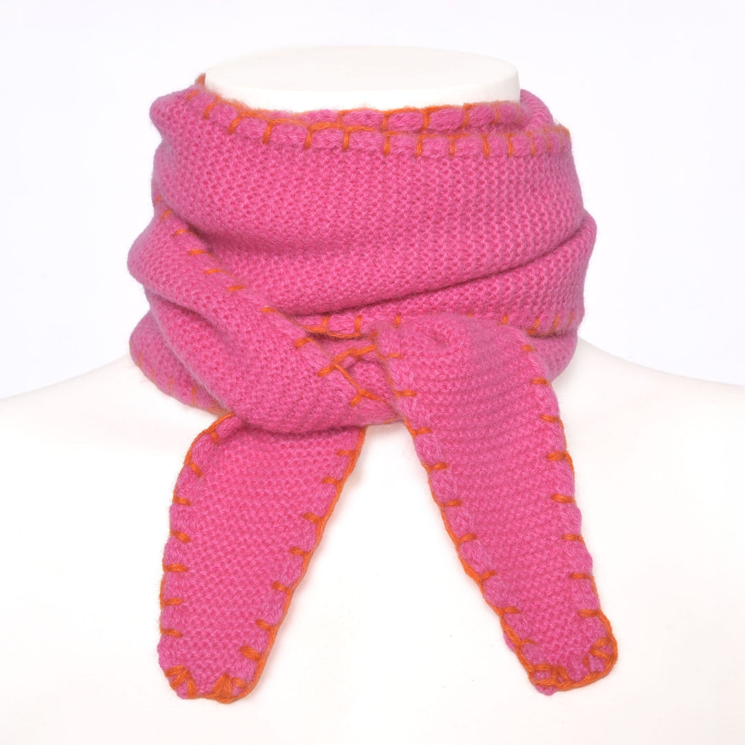 Cashmere Schal Ella-cs mit Stitching-Kante in Pink