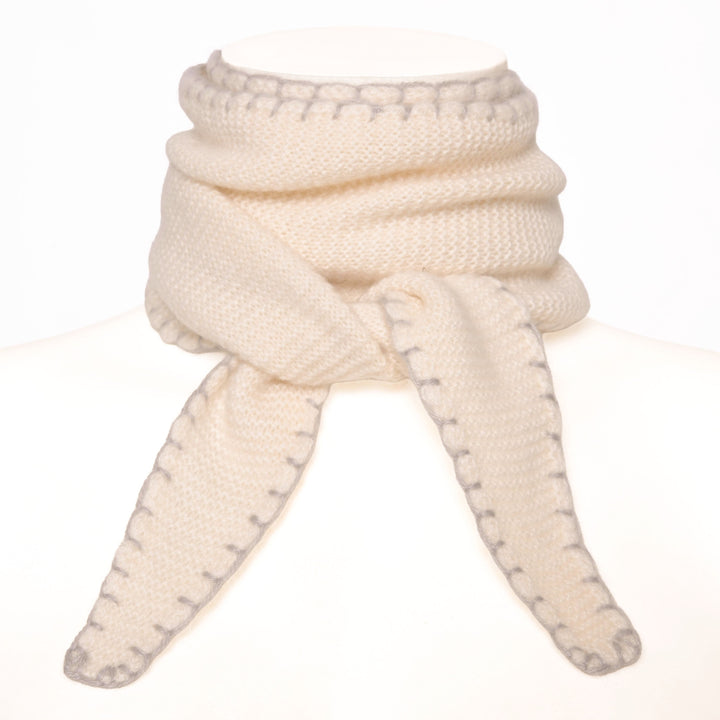 Cashmere Schal Ella-cs mit Stitching-Kante in Vanille