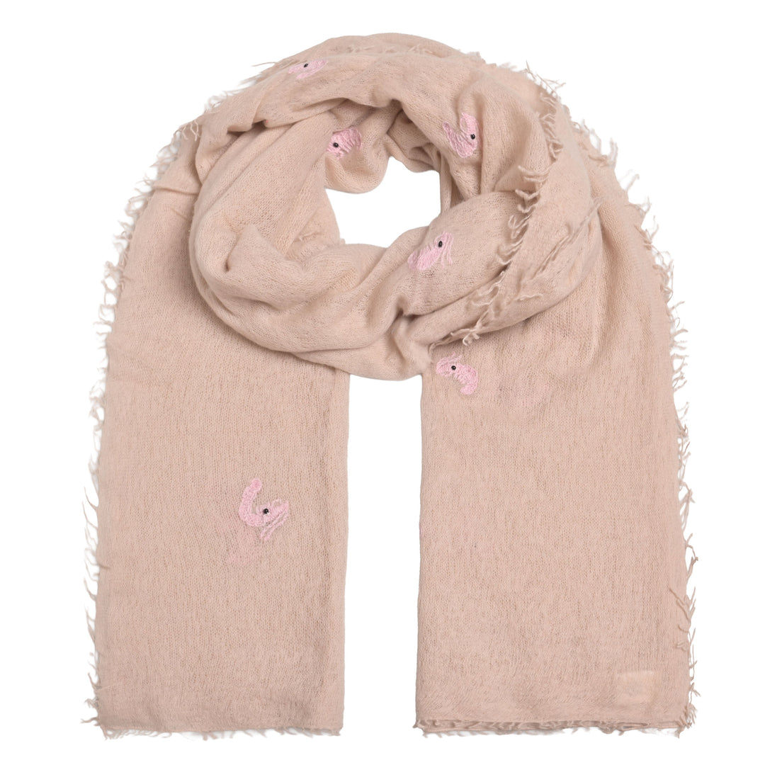 Kaschmirschal für Damen mit Scampi-Stickerei in der Farbe Foundation, 100 Prozent Kaschmir, Produkbild
