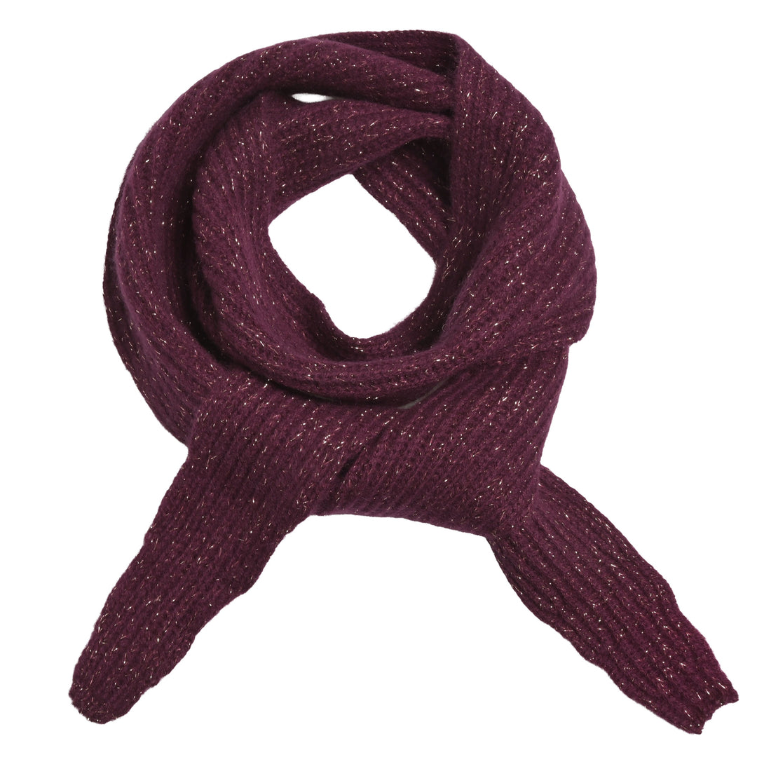 Kaschmirschal Ella in Aubergine mit glitzernden Lurexfäden, schmaler Patentstrick, festliches Accessoire, Windbreaker.