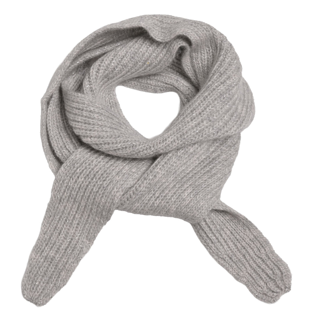 Kaschmirschal Ella in Hellgrau Meliert mit glitzernden Lurexfäden in Silber, schmaler Patentstrick, festliches Accessoire, Windbreaker