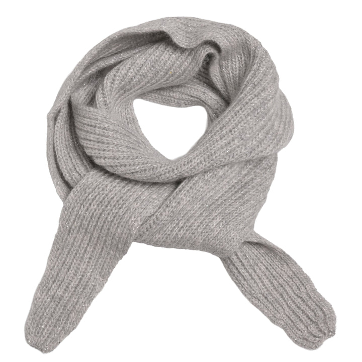 Kaschmirschal Ella in Hellgrau Meliert mit glitzernden Lurexfäden in Silber, schmaler Patentstrick, festliches Accessoire, Windbreaker