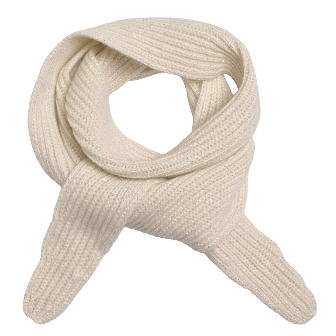 Kaschmirschal Ella in Creme mit glitzernden Lurexfäden, schmaler Patentstrick, festliches Accessoire.