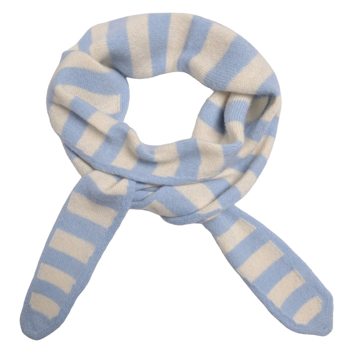 Schmaler Damenschal aus 100% Kaschmir in Hellblau mit Streifen in Creme
