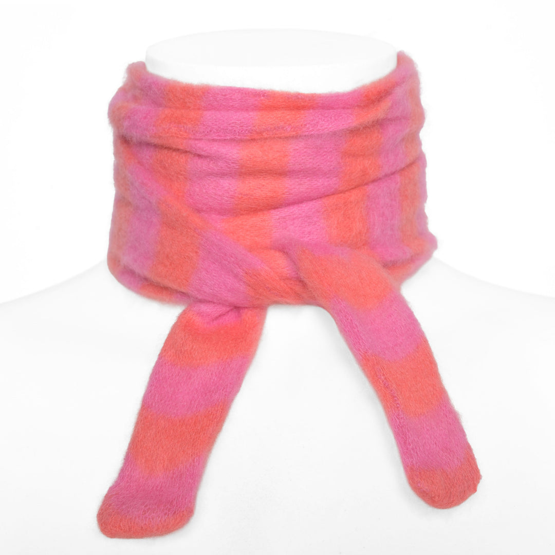 Schmales Haltstuch für Damen aus 100% Kaschmir in Pink mit Streifen in Koralle, Styling-Option