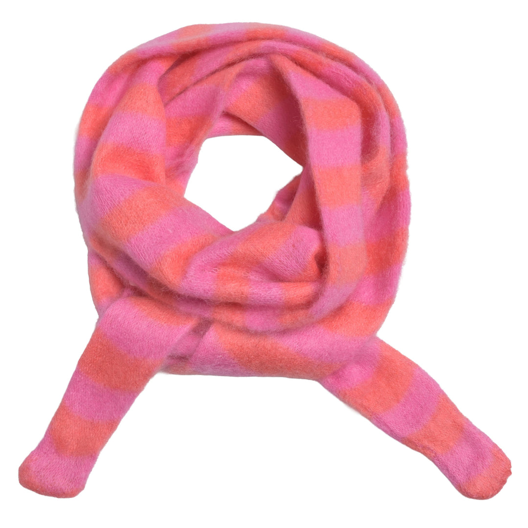 Schmales Haltstuch für Damen aus 100% Kaschmir in Pink mit Streifen in Koralle, Produktbild