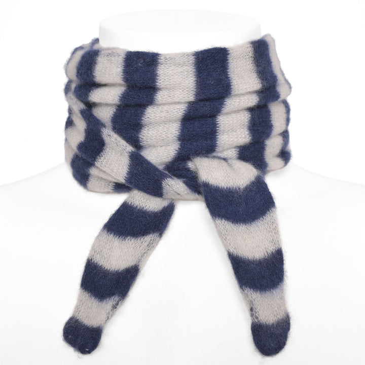 Leichter Kaschmir Windbreaker als Halstuch gebunden für Damen mit STreifen-esign in Dunkelblau und Weiß