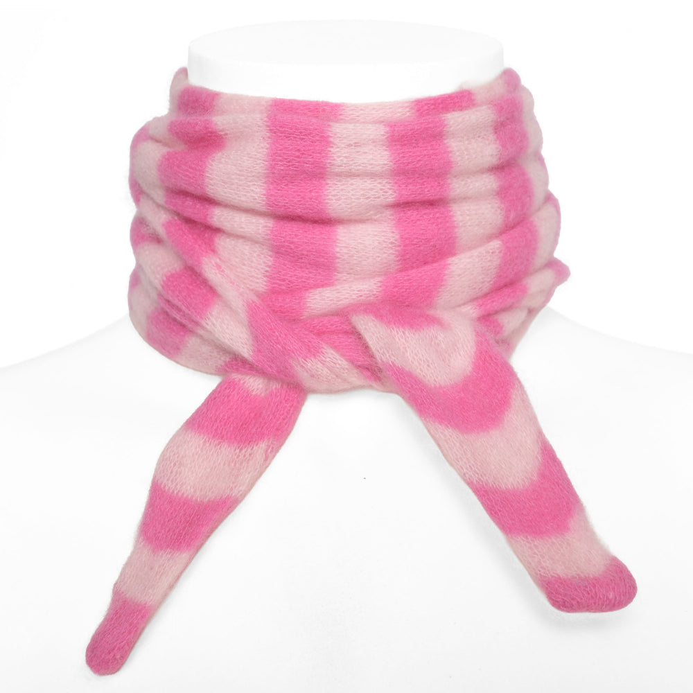 Schmales Haltstuch für Damen aus 100% Kaschmir in Pink mit Streifen, Styling-Variante