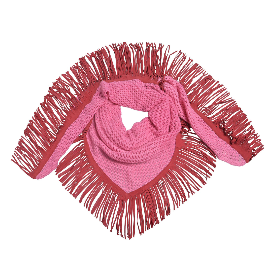 Cashmere Triangel Tuch Luisa-cs Hole mit Lederfransen in Pink