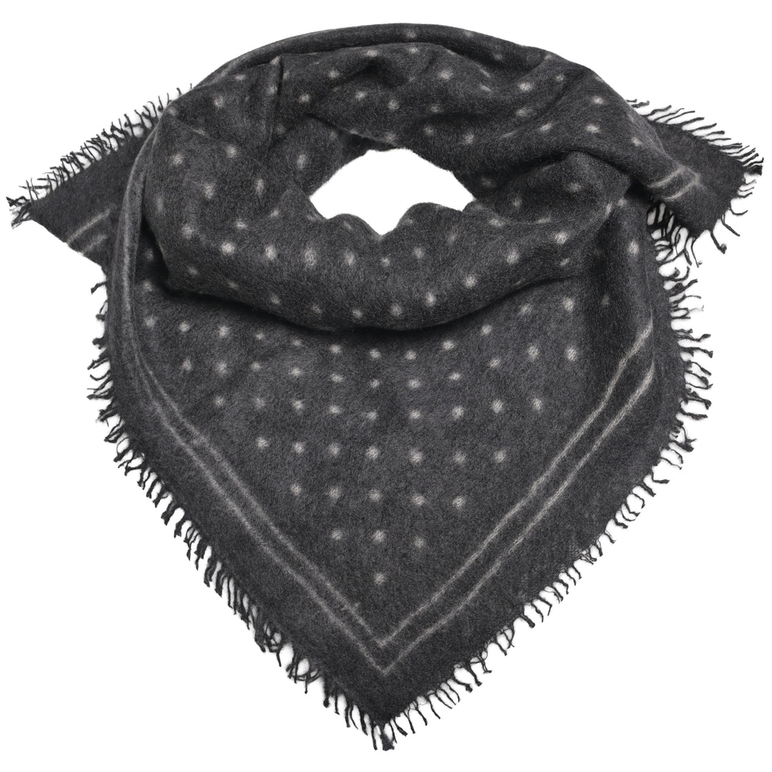 Kaschmir-Bandana „Doti“ aus 100 % Kaschmir in Schwarz mit aufgedruckten Punkten und Streifen in Weiß von cute stuff