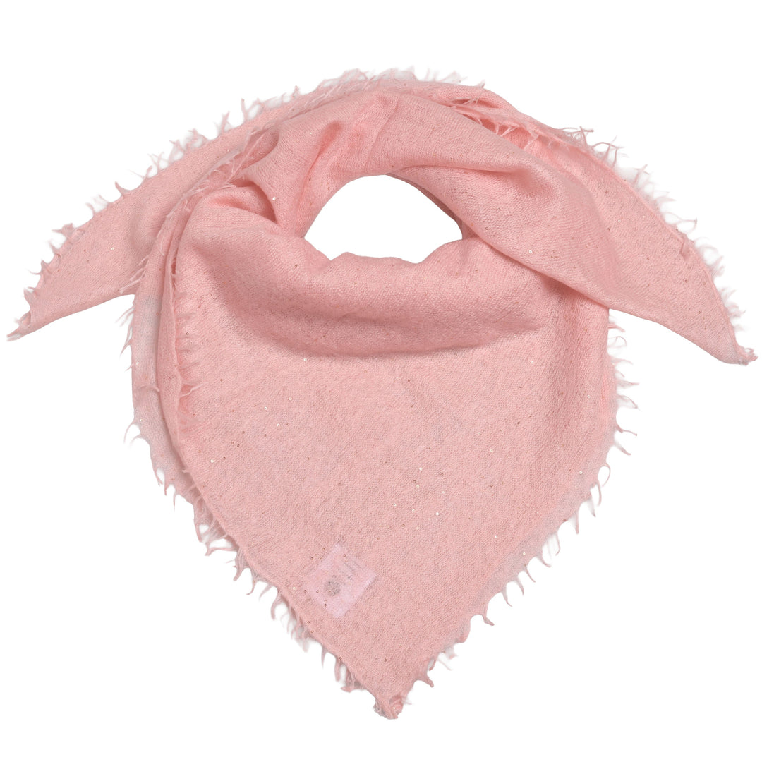 Luxuröses und quadratisches Tuch mit glitzernden Pailletten aus reinem Kaschmir für Damen und für besondere Anlässe, Größe 65 x 65 cm, Farbe: Rosa, Produktbild mit weißem Hintergrund