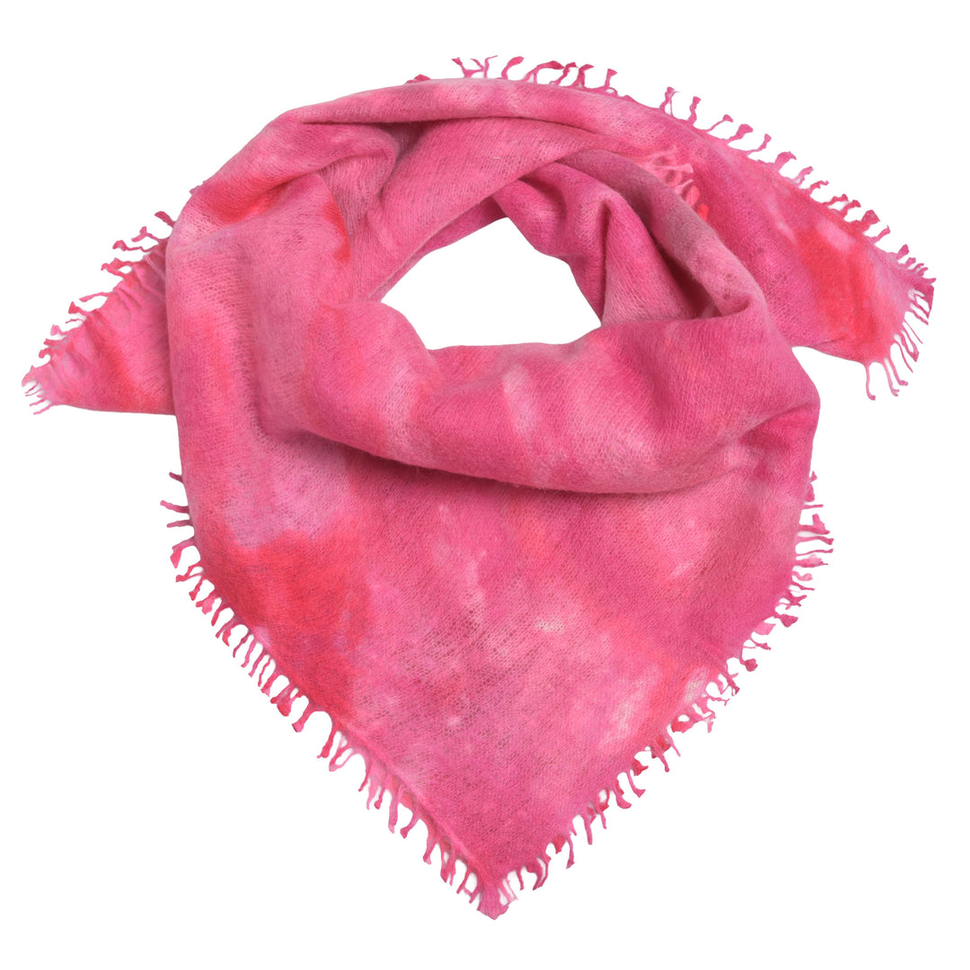 Quadratisches Bandana aus 100 % reinem Kaschmir mit Batik-Muster in der Farbe Pink