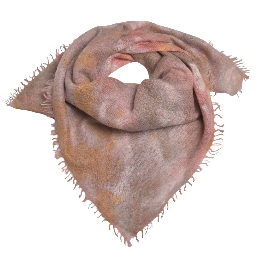 Tuch 60 x 60 cm aus 100 Prozent reinem Kaschmir mit Batik-Muster in Rosa und Beige