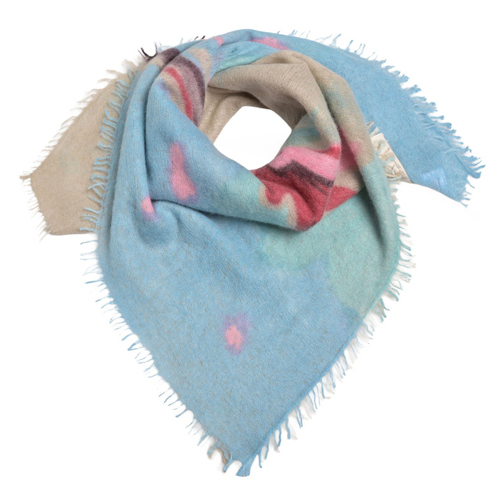 Weiches Kaschmir Tuch mit Blumendruck für Damen aus 100 Prozent reinem Kaschmir in der Größe 65 x 65 cm, als Halstuch gebunden