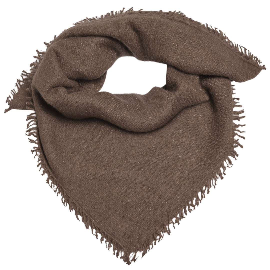 Kaschmir-Bandana Blair-cs in Coffee Bean mit feinen, eingearbeiteten Lurexfäden und dezenten Fransen, quadratisch 65 x 65 cm
