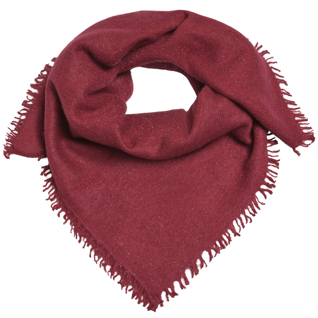 Kaschmir-Bandana Blair-cs in Pomegrenate mit feinen, eingearbeiteten Lurexfäden und dezenten Fransen, quadratisch 65 x 65 cm