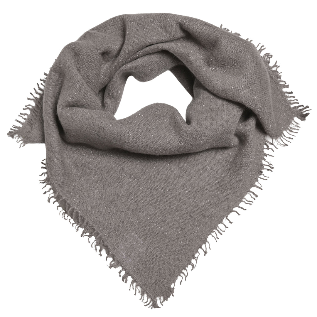 Kaschmir-Bandana Blair-cs in Dunkelgrau mit feinen, eingearbeiteten Lurexfäden und dezenten Fransen, quadratisch 65 x 65 cm
