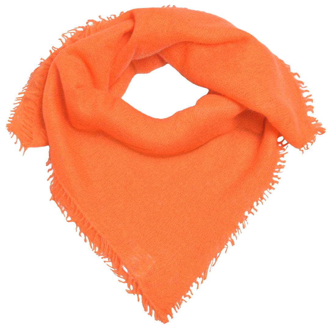 Edles Kaschmirtuch für Damen mit dezenten Fransen, 65 x 65 cm, vielseitig tragbares Bandana aus 100% reinem Kaschmir, Farbe: Neonorange, Produktbild